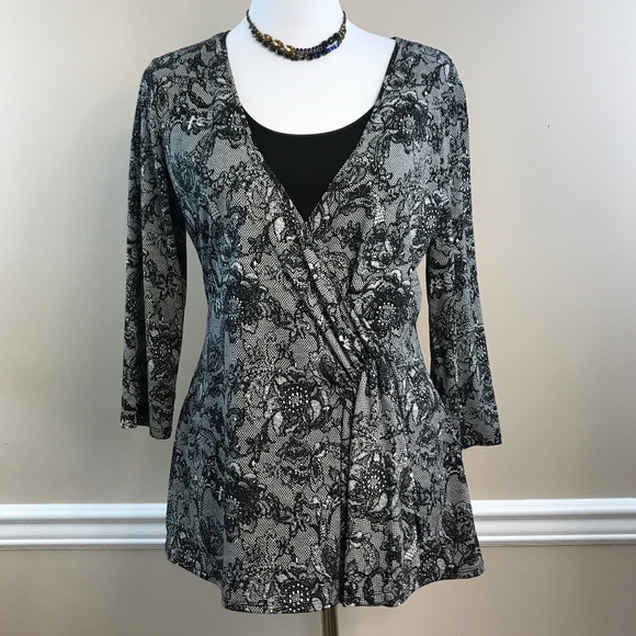 Laura Ashley Tops - Laura Ashley 3/4 Sleeve Faux Wrap Layered Tunic M